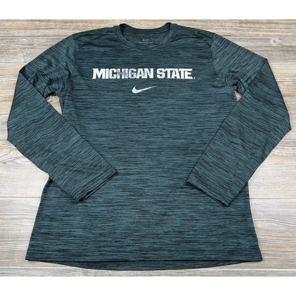 Michigan State Spartans Shirt Mens MED Green NCAA Football Nike Long Sleeve